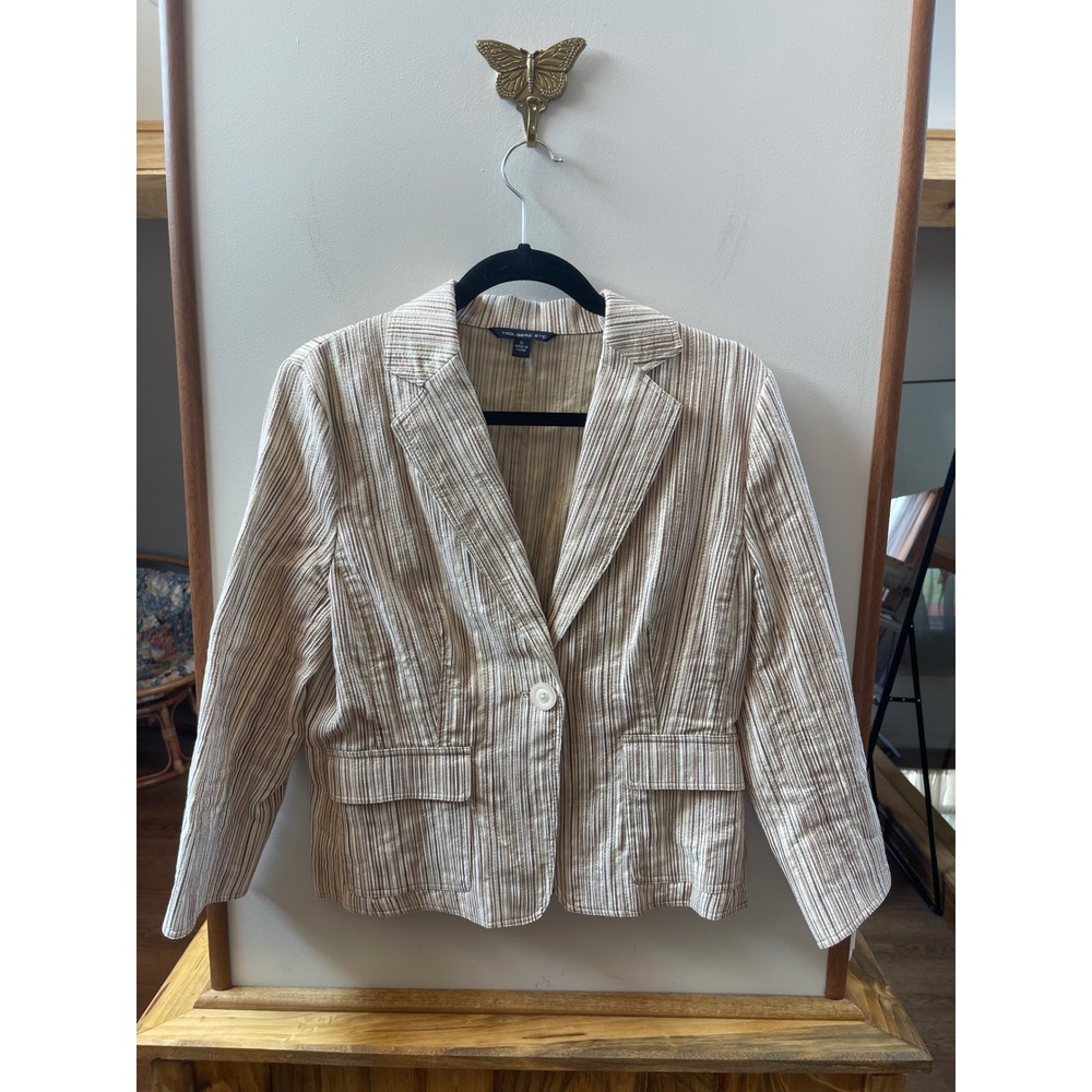 Vintage Trousers Etc Blazer Womens 6 Beige Brown Gold Striped Metallic Y2K